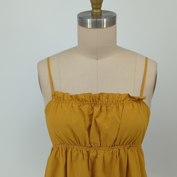 Urban Outfitters Ruffle Open Back Tie Mini Dress Mustard Yellow L cottagecore - Picture 3 of 7